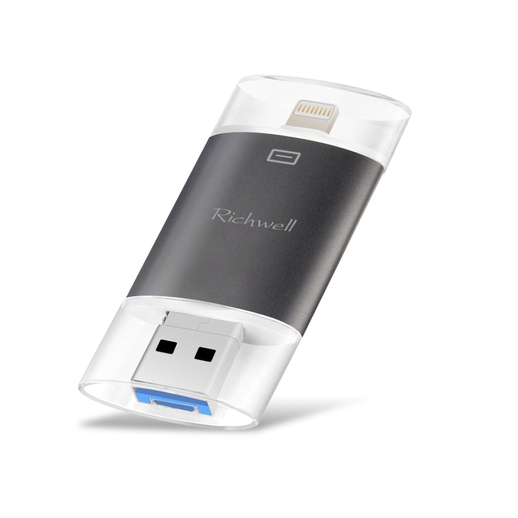 Richwell 3 in 1 128G Type-C + 8 Pin + USB 3.0 Disco flash push-pull con doppia copertura in metallo con funzione OTG Richwell 3 in 1 128G Type-C + 8 Pin + USB 3.0 Disco flash push-pull con doppia copertura in metallo con funzione OTG
